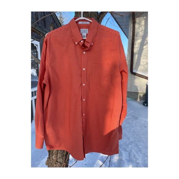 L.L. Bean Button Down Shirt Orange Gingham Check Wrinkle Free Traditional Fit - Picture 1 of 5